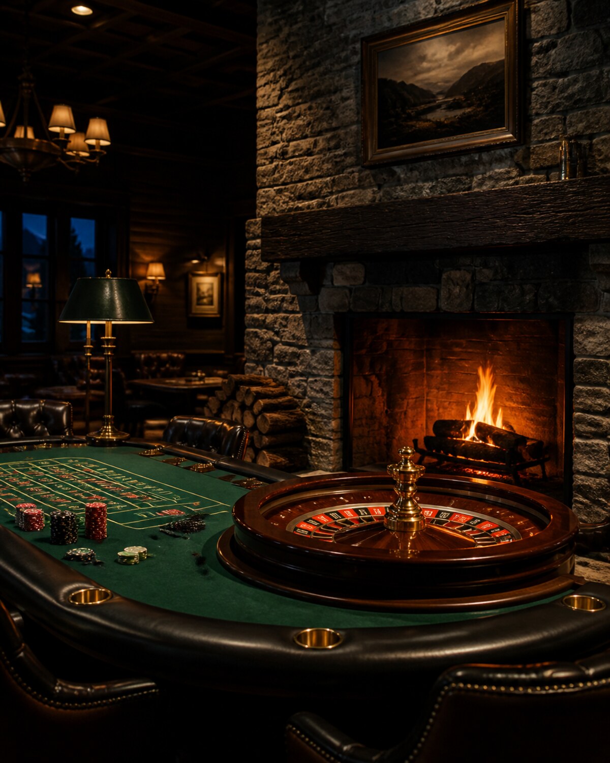 Roulette table beside the central fire in the Casino